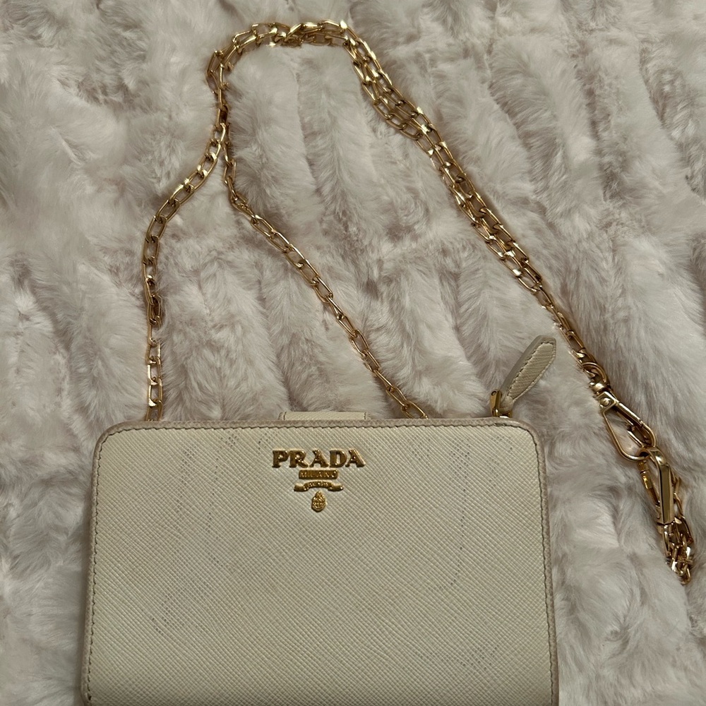 Prada white Leather small Crossbody/wallet. Authentic.
